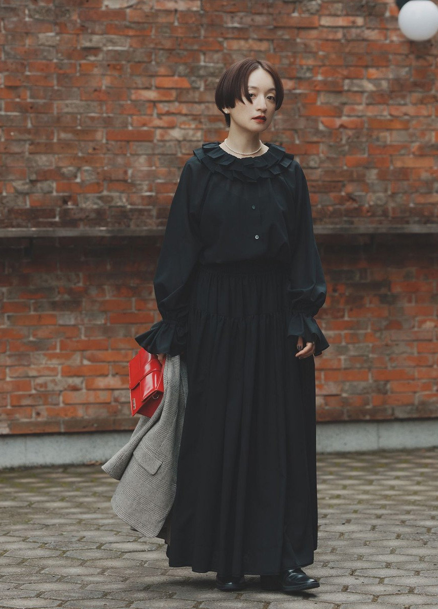 雙層抓褶蛋糕長裙